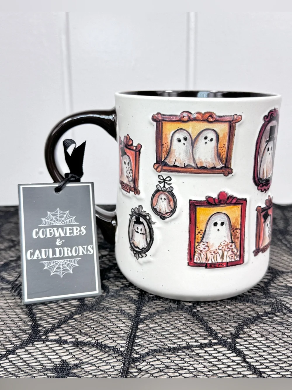 NEW Cobwebs & Cauldrons Ghost Portrait Picture Halloween Mug